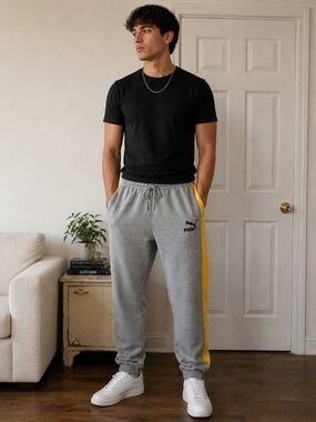 Puma Gray Sweatpants with Yellow Side Stripe XXL